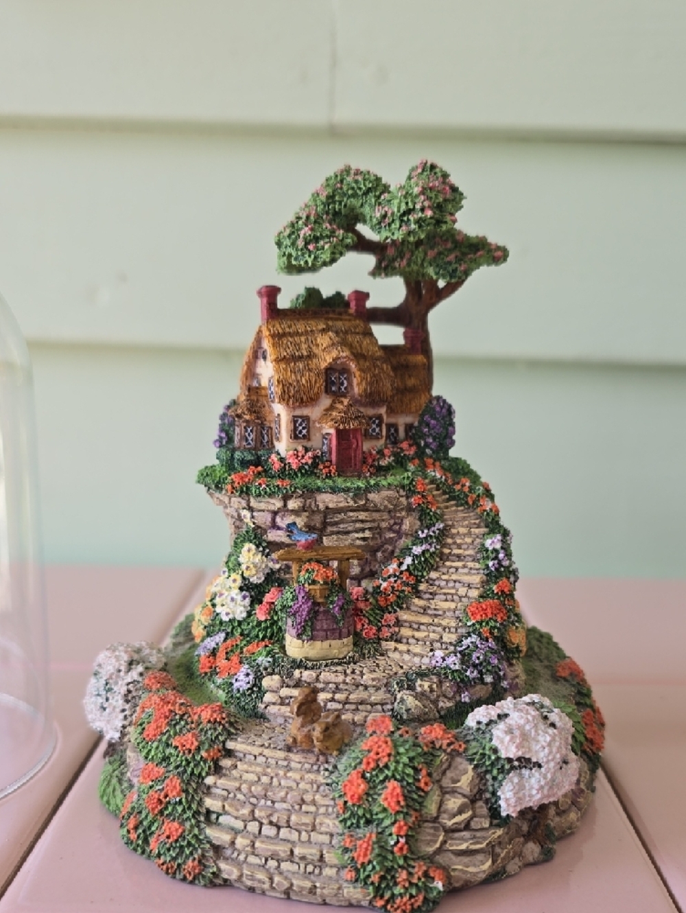 Handcrafted Cottage Garden Dome - Pink & Green Home Art